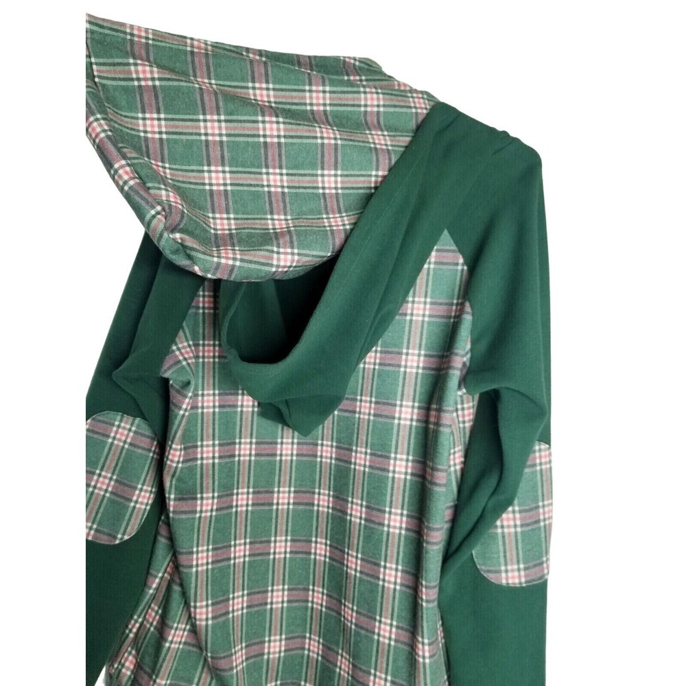 Michelle Mae Sweater green plaid Asymmetrical double hood size Medium - Picture 13 of 16